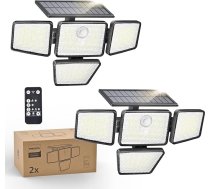 Philips Saules apgaismojums āra gaismām ar kustības sensoru, 196 LED ar PIR kustības sensoru, 3 režīmi, 4 regulējamas lampu galviņas, ar saules enerģiju darbināms āra apgaismojums ar tālvadības pulti, IP65 ūdensizturīgs (2 gab.)