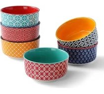 DOWAN Creme Brulee bļodas, 6 trauku komplekts, 180 ml porcelāna suflie veidnes, drošas krāsnī, mazas kastroļa bļodas, trauciņi ragū, piemērotas lietošanai mikroviļņu krāsnī, fritē un trauku mazgājamā mašīnā, diametrs 10 cm, daudzkrās