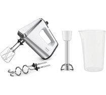 Krups 3 Mix 9000 rokas mikseris, 750 W, ātruma regulēšana, Turbo režīms, ergonomisks rokturis, rokas mikseris ar putukrāsni, mīklas kulšanas āķis, biezeņa piederums, mērtraukis, balts/sudrabots, GN9121