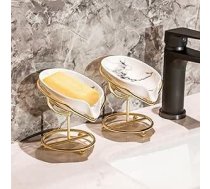 2 ziepju trauku komplekts ar iztukšošanas atveri, 13,5 x 8,5 cm, balts keramikas pašiztukšojošs ziepju turētājs, ziepju paplātes forma, ziepju kaste, ziepju kaste, marmora ziepju trauks virtuvei, vannas istabai, dušas telpai