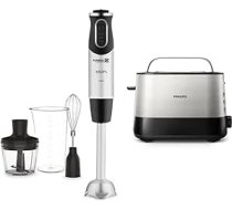 Krups Perfect Mix HZ6568 Rokas blenderis 1000 W, nerūsējošais tērauds / tumši pelēks & Philips sadzīves tehnika HD2637/90 Grauzdētava, 7 līmeņi, bulciņu piederums, apturēšanas poga, 1000 W, melns/necaurspīdīgs tērauds