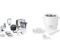 Bosch 4. sērijas virtuves kombains MUM5XW20, nerūsējošā tērauda trauks 3,9 L un MUZ5EB2, 550 ml, 550 ml, mājas saldējums, sorbets un saldēts jogurts, balts, piemērots 4. sērijas virtuves kombainiem