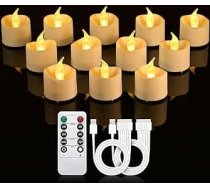cimetech 12 LED tējas gaismas uzlādējamas ar taimera tālvadības pulti LED sveces uzlādējamas mirgojošas ar 2 x 6 portu USB-C kabeli mājai, istabai, galdam, Helovīna Ziemassvētku rotājumiem
