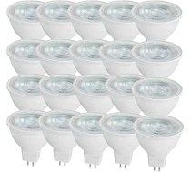 20 MR16 LED spuldžu iepakojums, 6 W LED GU5.3, ekvivalents 60 W MR16 halogēna spuldzei, silti balta, 3000 K MR16 LED prožektors, GU5.3, 600 lūmeni, bez apgaismojuma, AC/DC 12 V
