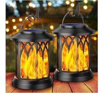 KOOPER Saules apgaismojums Āra 2 Pack Hanging Solar laternas ar reālistisku mirgojošas liesmas LED ūdensizturīgs liesmas efekts Dārza rotājumi ceļa Patio apdare