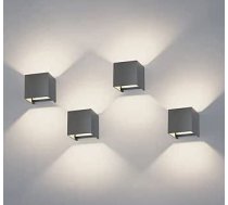 K-Bright Pack of 4 12 W LED sienas lampas, gaisma uz augšu un uz leju, regulējams gaismas staru kūlis, IP65, 4000 K, dabiski balta LED āra sienas lampas viesistabai, guļamistabai, balkonam, tumši pelēka krāsa