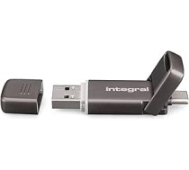 Integrāls USSD SlimXpress Dual USB 3.2 Gen 2x1 zibatmiņas disks, divi C un A tipa porti, portatīvais SSD, lasīšana līdz 550 MB/s un rakstīšana līdz 500 MB/s. Plāns, izturīgs metāla dizains glabāšanai ceļā