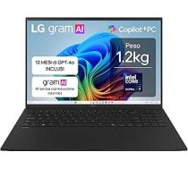 LG Gram AI 16Z90TL Copilot+ PC, Notebook 16 Zoll (2,5 cm), Intel Core Ultra 7 (2. sērija) 256 V, 16 GB RAM, 512 GB SSD, AI PC, neliels 1,2 kg, akumulators 77 Wh, Windows 11 Home, itāļu ražotājs