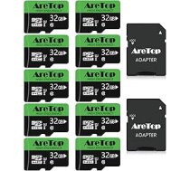 Aretop Micro SD karte 32 GB, 10 atmiņas kartes, Micro SD + 2 adapteri, UHS-I, U1, C10, Full HD video ierakstīšanas Micro SD atmiņas karte kamerai/ viedtālrunim/dronam/kamera, līdz 90 MB/s