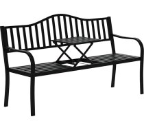 Outsunny dārza sols ar izvelkamu galdu 2 personām, metāla autostāvvietas sols, terases sols ar atzveltni un roku balstiem, dārza mēbeles, melns, 150 x 58,5 x 90 cm
