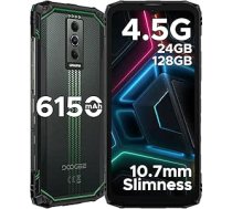 DOOGEE Blade 10 Energy Āra mobilais tālrunis ar Android 15, 24GB RAM/128GB ROM (2TB), 4.5G 6150mAh akumulators, 10.7mm īpaši plāns āra viedtālrunis, 6.56 collu HD + 90Hz, 16MP + 8MP kamera, 3 karšu slots/NFC