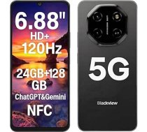 Blackview Shark 6 5G AI viedtālrunis bez līguma, 24GB + 128GB, 6,88 collu HD+ 120Hz displejs, 3 integrēti AI palīgi, 16MP + 8MP kamera, 5000mAh akumulators, Dual 5G Dual SIM, Android 15, GPS NFC