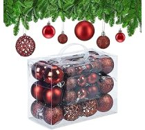 Relaxdays Ziemassvētku eglīšu bumbiņu komplekts ar 50 spīdumiem, matēts un spīdīgs, plastmasas, diametrs 3, 4 un 6 cm, sarkans