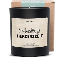 HAPPYSOY, Weihnachten ist Herzenszeit, Sojawachs-Duftkerze, wundervoller Duft, über 60h Brenndauer, schwarzes mattes Glas, gentechnikfreies Sojawachs, Geschenkidee zu Weihnachten für Freundin