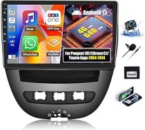 OiLiehu 4+64G 4 Core Android 13 Double DIN Radio CarPlay Android automašīnai Peugeot 107/Citroen C1/Toyota Aygo 2004-2014 Automobiļu radio ar ekrānu 10,1 collas ar spoguļa saiti Bluetooth FM RDS GPS WiFi