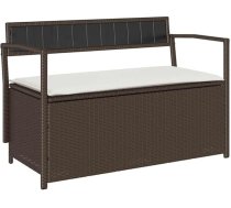 vidaXL Dārza soliņš ar uzglabāšanas vietu un spilvenu, brūns rotangpalmas polimērs, dārza soliņš, parka soliņš, āra soliņš, terases soliņš, āra soliņš, dārza mēbeles