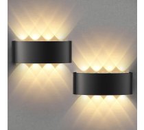 2 iekštelpu sienas lampas, 22 x 8 x 5 cm, augšup un lejup vērsts sienas lampas, lietais alumīnija āra apgaismojums, 8 W melns IP 65 LED 3000 K silti balts, piemērots viesistabai, guļamistabai, gaitenim, balkonam, kāpņu telpai, balkonam, kāpnēm