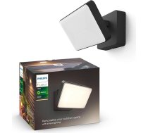 Philips Hue White Welcome prožektors (2 600 lm), dimmējams āra sienas lukturis Hue gaismas sistēmai ar silti baltu vai vēsu baltu gaismu, viedā gaismas vadība ar balsi un lietotni, melns