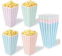 8 atkārtoti lietojami popkorna trauki, katrā kastē ir 60 g popkorna turētāji, klasiski pasteļtoņos svītraini, ideāli piemēroti ģimenes filmu vakariem, mājas kinozāles uzkodu kastes (8 gab. iepakojums, pasteļtoņos)