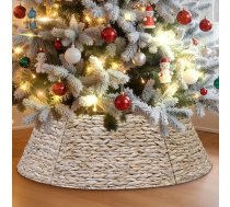 Lanpn dabiskā rotangpalmas Ziemassvētku eglīšu apkakle 71 cm, apaļa grozu pinuma Ziemassvētku eglīšu statīvs, Ziemassvētku eglīšu apkakle mazām/mazām eglītēm, mākslīgām eglītēm, iekštelpām, Ziemassvētku eglītes svārkiem (balta)