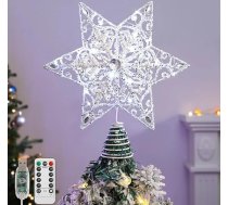 Lewondr Ziemassvētku eglīte Topper zvaigzne, 3D gliteru Ziemassvētku eglīte Topper ar 30 LED diodēm un tālvadības pulti, 8 apgaismojuma režīmi, auto taimeris, USB darbināms Ziemassvētku eglīte Topper Ziemassvētku rotājums iekštelpās pusei