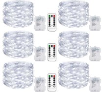 litogo Pack of 6 10 m 100 LED pasaku gaismas baterija ar tālvadības pulti Pasaku gaismas baterija ar taimeri 8 režīmi IP65 ūdensizturīgs pasaku apgaismojums Āra auksti balta pasaku gaismas vads iekštelpām ārā ārā