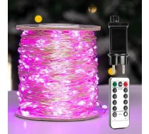 LED pasaku gaismas, rozā, 60 m, 600 LED ar tālvadības pulti, gaisma lietošanai iekštelpās un ārpus telpām, guļamistabai, viesistabai, balkonam, terasei, dārzam, Ziemassvētku eglīšu rotājumiem