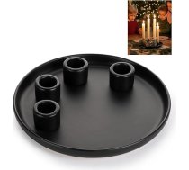 Melns keramikas adventes vainaga sveču turētājs ar 20 cm apaļu pamatni un 4 turētājiem (2,2 cm diametrs), adventes vainags, Ziemassvētku, rudens un Helovīna dekoratīvo sveču turētājs