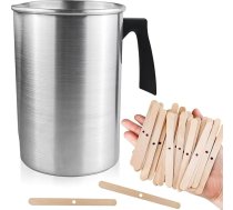Kausēšanas katls, 3 l vaska kausēšanas katls, sveču trauki kausēšanas katlam, sveču vaska kausēšanas katls, ūdens, vaska kausēšanas katls, sveces, kausēšanas katls ar 50 koka svecēm, dakts turētājs