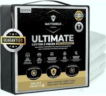 MATTSHIELD Ultimate 3 daļu komplekts - matrača pārvalks, kas aizsargā pret gultas kukaiņiem, karalienes izmērs, 100% kokvilna + 2 spilvenu aizsargi ar rāvējslēdzējiem - 6-pusīgs ūdensnecaurlaidīgs pārvalks, labākais