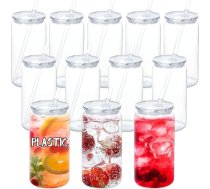 16oz akrila plastmasas bundžu krūzes 16oz iepakojums ar 12 caurspīdīgām alus bundžām Plastmasas Mason burkas ar caurspīdīgu vāku