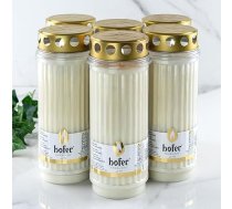 6 Hofer kapu sveču komplekts, ilgmūžīga degļa elegance ar vāku [balta], deg līdz 10 dienām, bēru sveces ar vāku, XL kapa gaisma, kapu sveces, kapu dekorēšanas sveces, kapu ornaments...