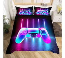 Gamer gultas veļas komplekts Zēni spēles gultas veļas komplekts 135 x 200 cm Bērni pusaudži videospēļu spēle Gamepad sega pārvalks komplekts Novelty Gradient spēles kontrolieris luksusa violeti zila guļamistaba kolekcija 2 gab.