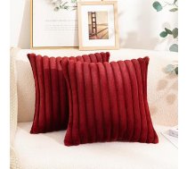Uhomy 2 Pack Burgundy Dekoratīvie Ziemassvētku dekoratīvie mākslīgās kažokādas mest spilvenu pārvalki Mīksts pūkains svītrains spilvenu pārvalki dīvānam dīvānam guļamistaba 20x20 collu
