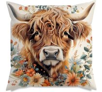 Skotijas Highland govs spilvenu pārvalks 18 x 18 collas - lauku stila ziedu dekoratīvais spilvenu pārvalks Ziemassvētku dzimšanas dienas dāvana sievietēm mammai Farm Decor