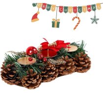 Ziemassvētku sveces turētājs Ziemassvētku sveces turētājs galdam Ziemassvētku adventes vainags Sveces gaisma Priežu čiekuri Sveču turētājs Dekoratīvs Ziemassvētku galda dekorēšanai Adventes dekorēšana