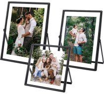Peldošais foto rāmis fotogrāfiju izmēram (5x7, 4x4, 4x4), metāla stikls, peldošais rāmis, vertikāls galds, melns foto rāmis, mājas birojam vai