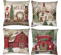 Simpkeely Ziemassvētku spilvenu pārvalki 18 x 18 collu komplekts no 4 Ziemassvētku sērijas metamo spilvenu pārvalki Kokvilnas spilvenu pārvalks ar rāvējslēdzēju Square Christmas Decoration