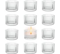 Tējas gaismas turētāji, 12 gab., stikla tējas gaismas turētāji (diametrs 5,3 x augstums 3,5 cm), caurspīdīgi tējas gaismas turētāji kāzu svecēm, ballītēm, galda dekorēšanai mājās