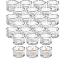 24 gabali 2" x 1,4" caurspīdīga rievota stikla tējas gaismas turētāji kāzu dzimšanas dienas svētku galda dekorēšanai