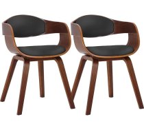 CLP Set of 2 Kingston Dining Room Chairs, Ergonomic with Padded Backrest, Faux Leather and Wood, Maximum Load 150 kg, Colour: Walnut/Black