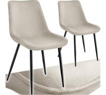 tectake® Dining Room Chairs, Set of 2, Upholstered Chairs, Kitchen Chairs, Living Room Chairs, Dressing Table Chair, Ergonomic Chair with Backrest and Velvet Seat, Black Metal Legs, Cream