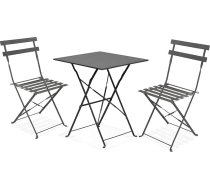 Koby Double Outdoor Folding Garden Furniture Set, Metal, Anthracite, 2 Ergonomic Chairs and Multifunctional Table, Compact and Robust Design
