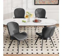 Dining Room Chairs, Set of 4, Kitchen Chairs, Dining Room, Living Room, Ergonomic Chair, Armrest Chair, Upholstered Chair, Waterproof Material, Metal Legs, Dark Grey