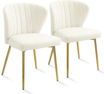 Sepnine® Velvet Dining Room Chairs, Set of 2, Modern Kitchen Chairs, Upholstered Chairs, Dining Room, Ergonomic Dining Chairs with Golden Legs for Living Room, Bedroom, Kitchen (White)
