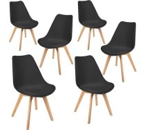Mc Haus Lena Black x6-Pack Dining Chairs Nordic Design with Padded Seat and Ergonomic Backrest - Black