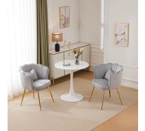 Velvet Chairs, Upholstered Chairs Set of 2 with Petal Backrest, Gold-Plated Metal Legs and Butterfly Cushion, Ergonomic Design Chairs for Living Room, Bedroom or Dining Room, Grey