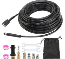 Cauruļu tīrīšanas šļūteņu komplekts 30 m, saderīgs ar Karcher K2 K3 K4 K5 K6 K7,5800 PSI/400 Bar, 60 °C, ietver 5 sprauslas un 1 adapteri, efektīva cauruļu un kanalizācijas tīrīšana
