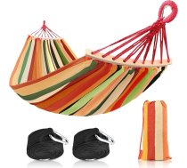 Hamaks 200 x 150 cm, kempinga piekārtais paklājs ar līdzsvara baļķi, īpaši liels pārnēsājams hamaks ar pārnēsāšanas somu, izturīgs līdz 300 kg, piemērots pagalmam un dārzam (krāsains)