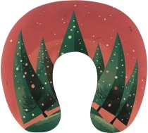 Ziemassvētku eglītes ilustrācija, ceļojuma spilvens, kakla balsts, atmiņas putas, U formas spilvens, mīksts, ērts, ceļojuma kakla spilvens, guļamspilvens, ceļojuma piederumi lidmašīnā, automašīnā, birojā